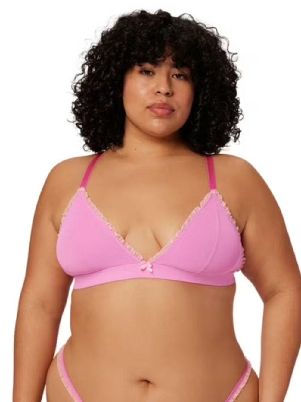 Parade Hot Pink Ruffle Triangle Bralette, Size XS